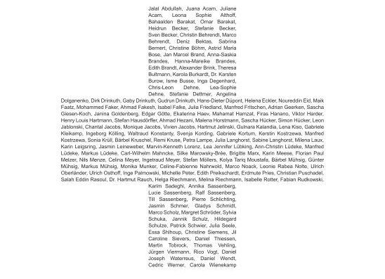 Namen der 148 aktiven ehrenamtlichen Helferinnen und Helfer im Jahr 2017