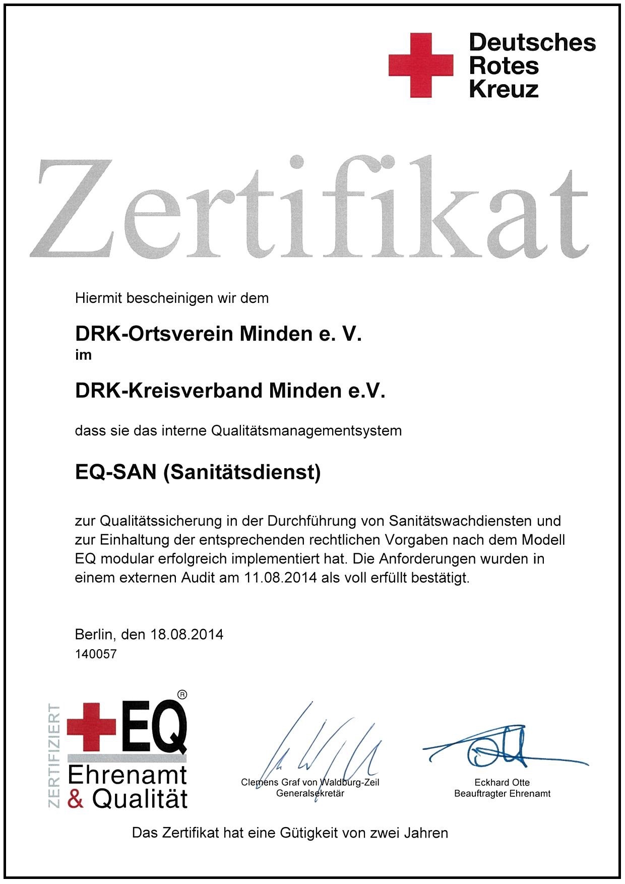 Zertifikat EQ-Sanität